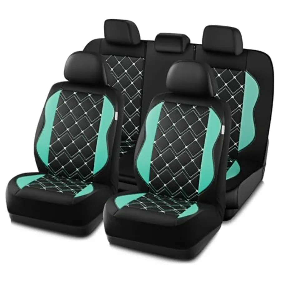 

Премиальные кожаные чехлы для автомобильных сидений, полный комплект для женщин и девушек, совместимые с подушками безопасности, универсальные, черные, прочные.