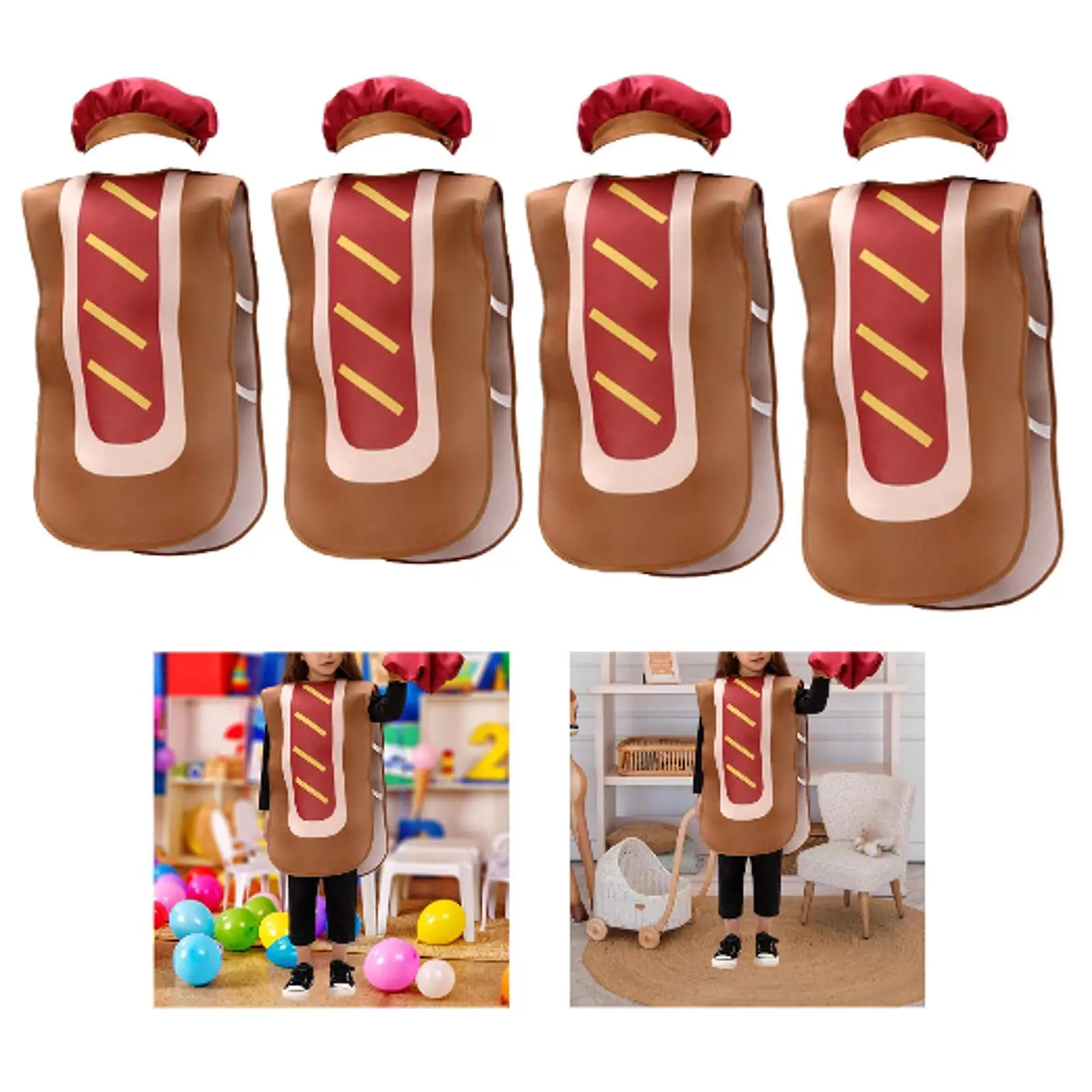Hot Dog Costume for Kids Portable Cartoon Roles Play Jumpsuit Boys Girls
