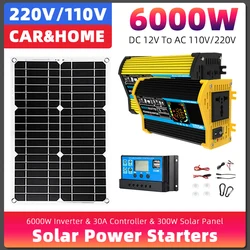 6000W Solar system comb inverter controller solar panel 12V to 220V/110V intelligent charging/discharging solar kit camping