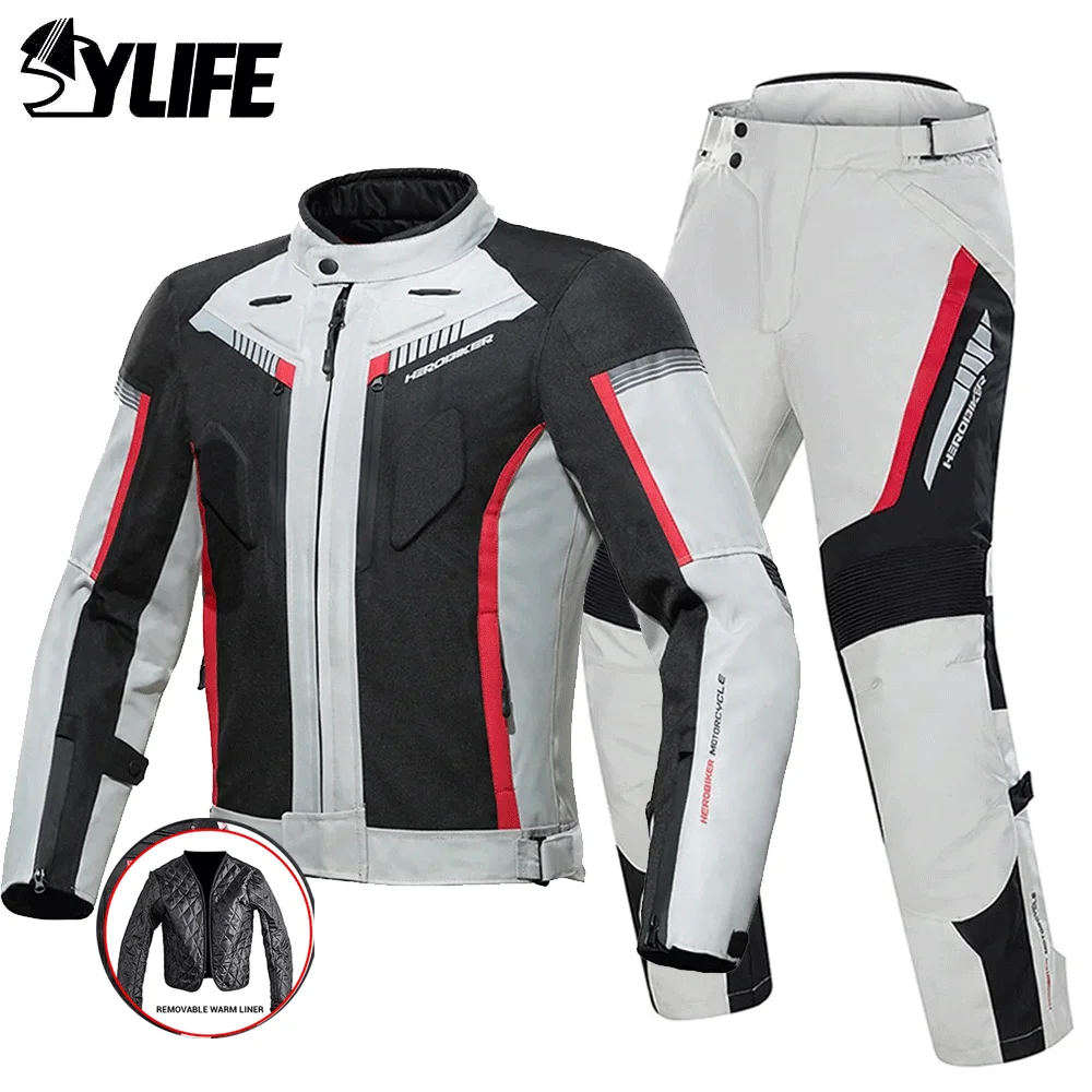 

Waterproof Motorcycle Jacket Man Wearable Motorcycle Jacket+Motorcycle Pants Removable Lining Moto Set With EVA Protection