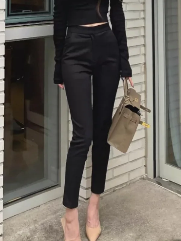 Pantalon taille haute pour femme, pantalon slim décontracté, bouton fermeture éclair, version coréenne, mode sexy, petits pieds, document solide, automne 2024, IK7R