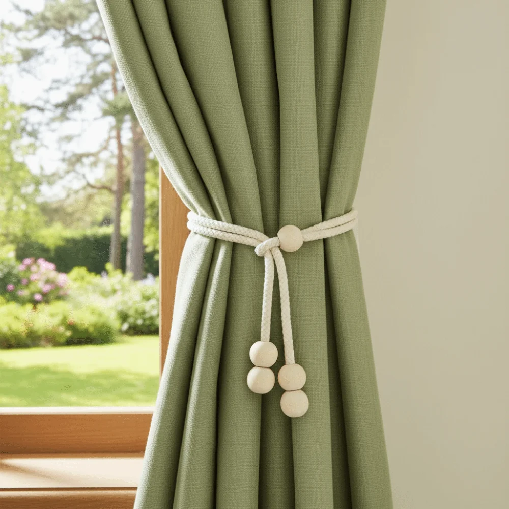Adjustable Curtain Tie Straps Minimalist Anti-Slip Curtain Tiebacks Soft with Wooden Bead Decorative Binding Bands Dormitory