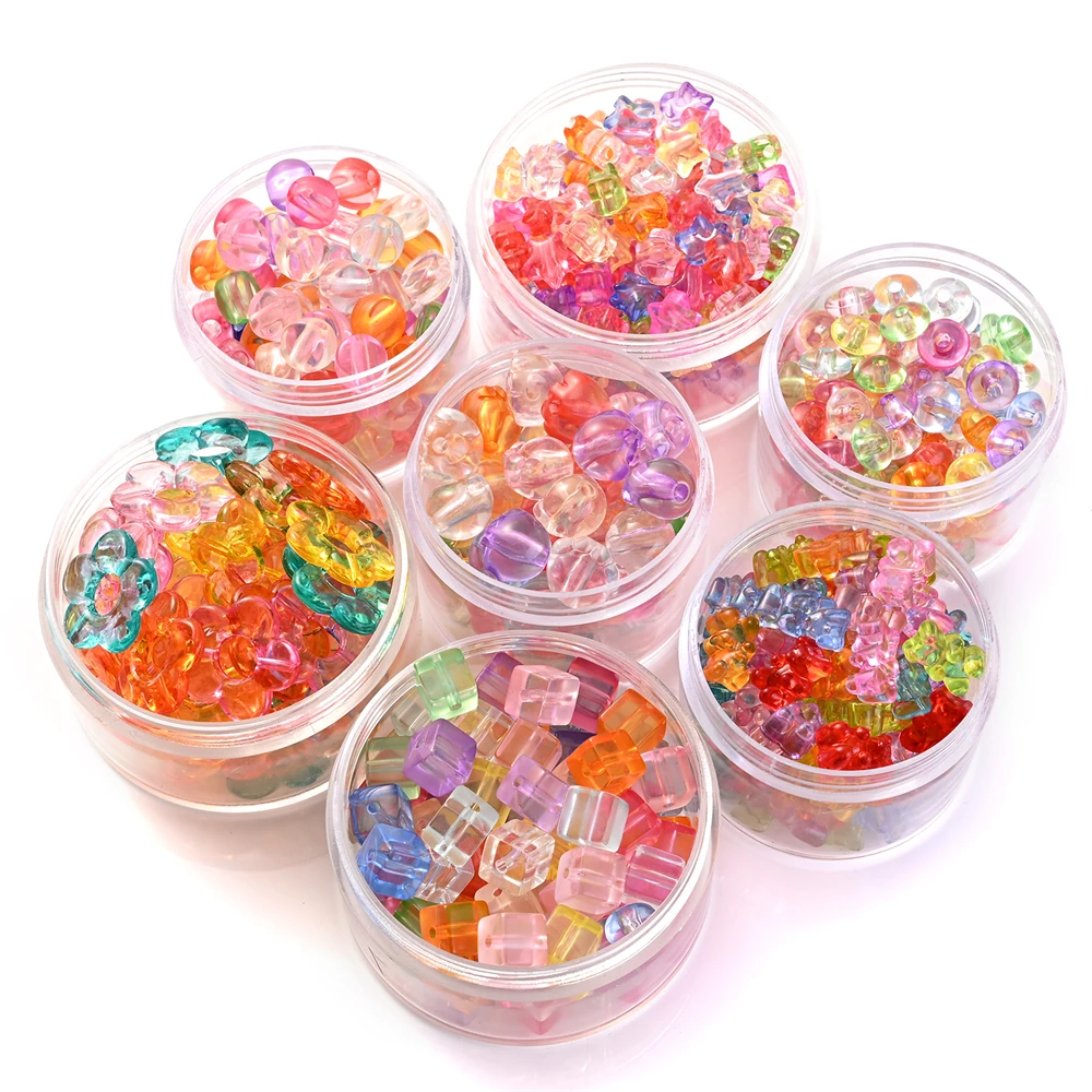 50/100pcs Mixed Color Transparent Acrylic Beads Bear Love Flower Star Spacer Beads for Jewelry Making DIY Bracelet Necklace