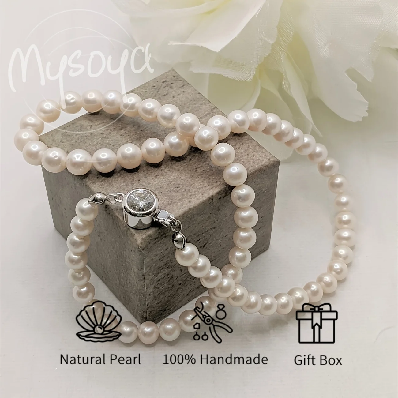 

MYSOYA 6-7 мм круглое длинное ожерелье с пресноводным жемчугом белого, розового, фиолетового цвета с подарочной коробкой, идеально подходящее для свадьбы, дня рождения, Рождества