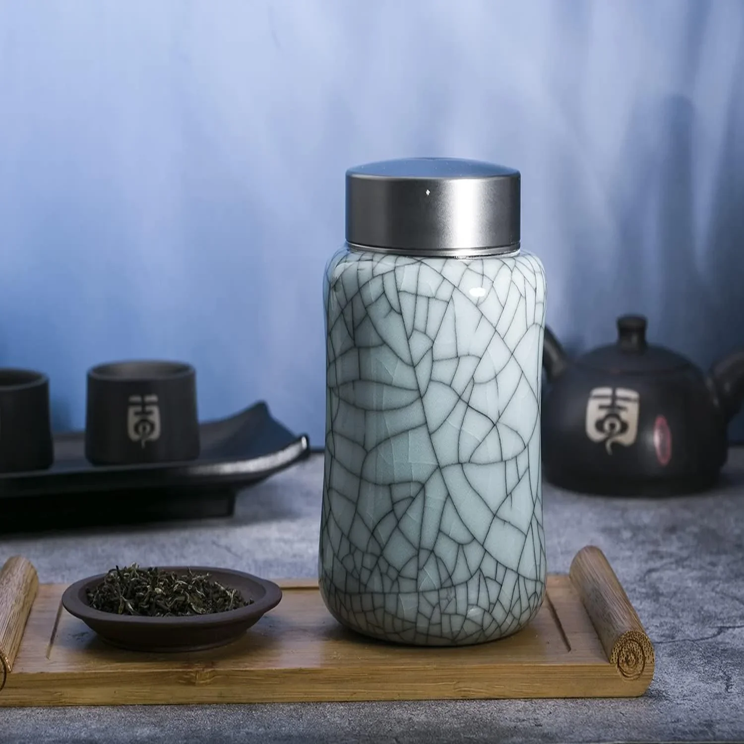 Stylish Ceramic Kitchen Canister with Metal Airtight Lid - Perfect for Storing Tea, Coffee, Sugar, Spices, and Nuts - Durable an