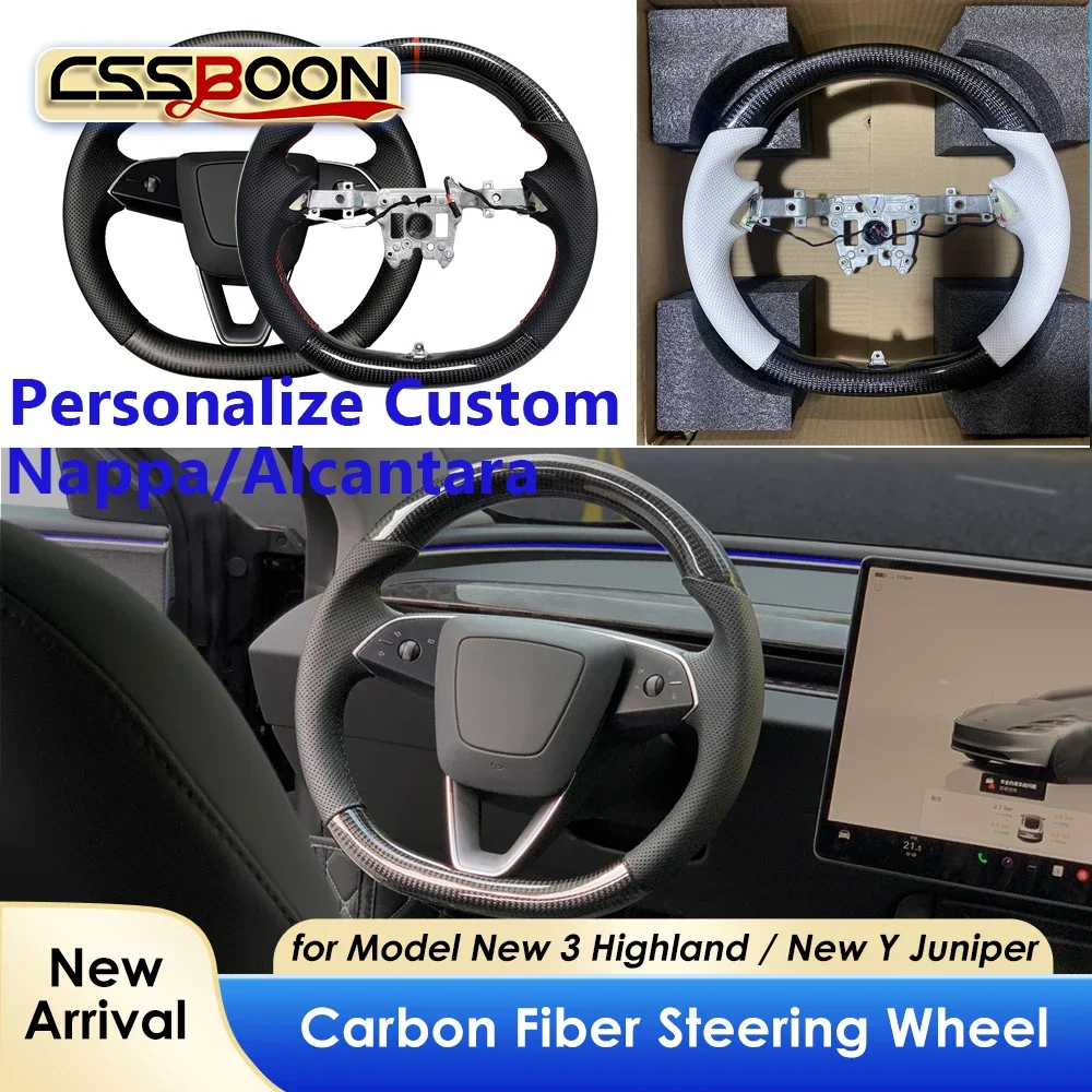 New Y Juniper Steering Wheel Carbon Fiber Car Handle For Tesla Model 3 Highland 2025 Heating Steering Wheel Custom Accessories
