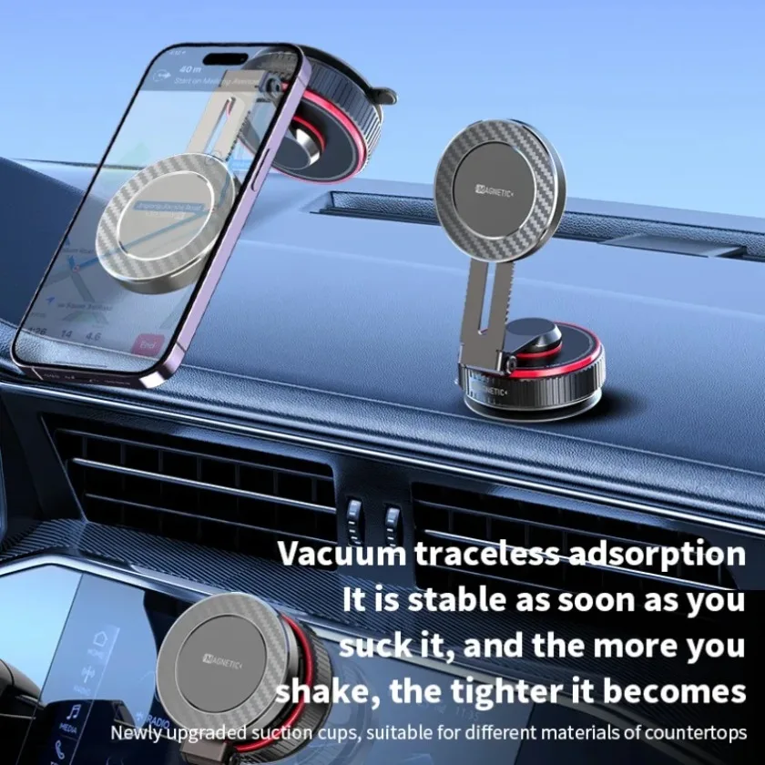 

Складной вакуумный автомобильный магнитный держатель для телефона 360° ° Вращающийся магнитный держатель для приборной панели автомобиля для Magsafe iPhone 17 16 15 Samsung