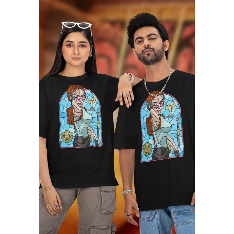 سيدة المغامرة تومب رايدر لارا كروفت ملاك الظلام 80s لعبة فيديو هدية تي شيرت كبير الحجم بلايز ملابس رجالية #3