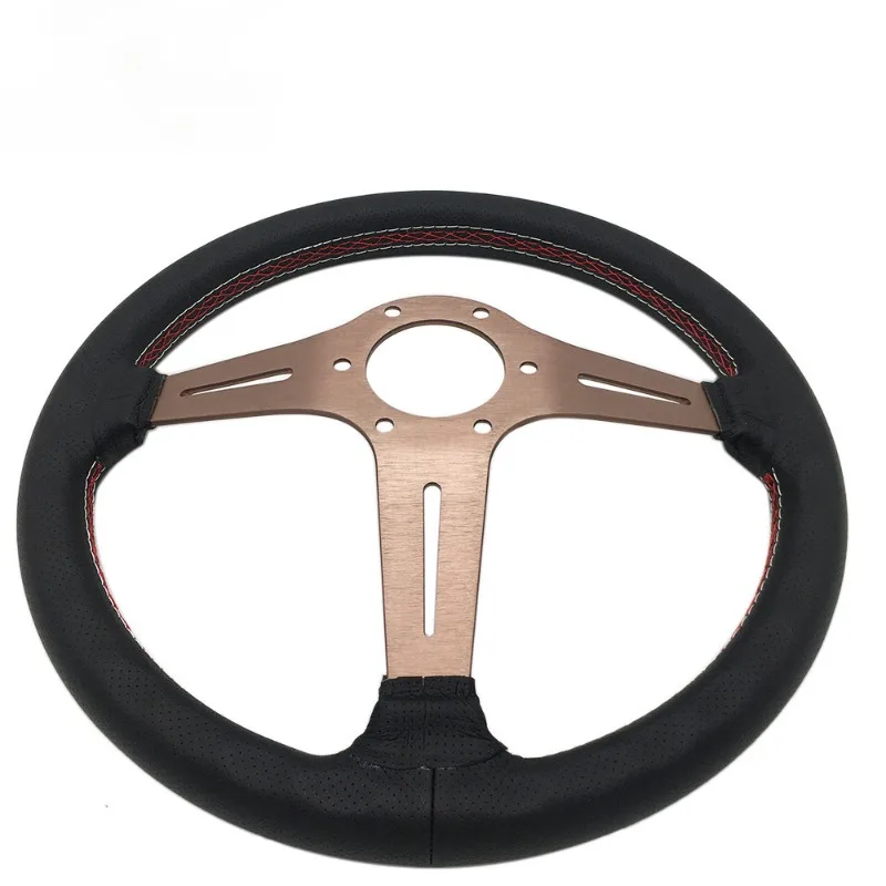 Car Modification 14 Inch N * Leather Black and White Hole Spacing 7cm Universal Steering Wheel