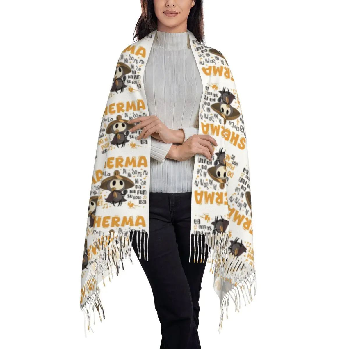 Sherma Hollow Knight Silk Song Funny Video Game 2 Tassel Scarves for Women Soft Warm Shawls and Large Fall Winter Shawl Wraps