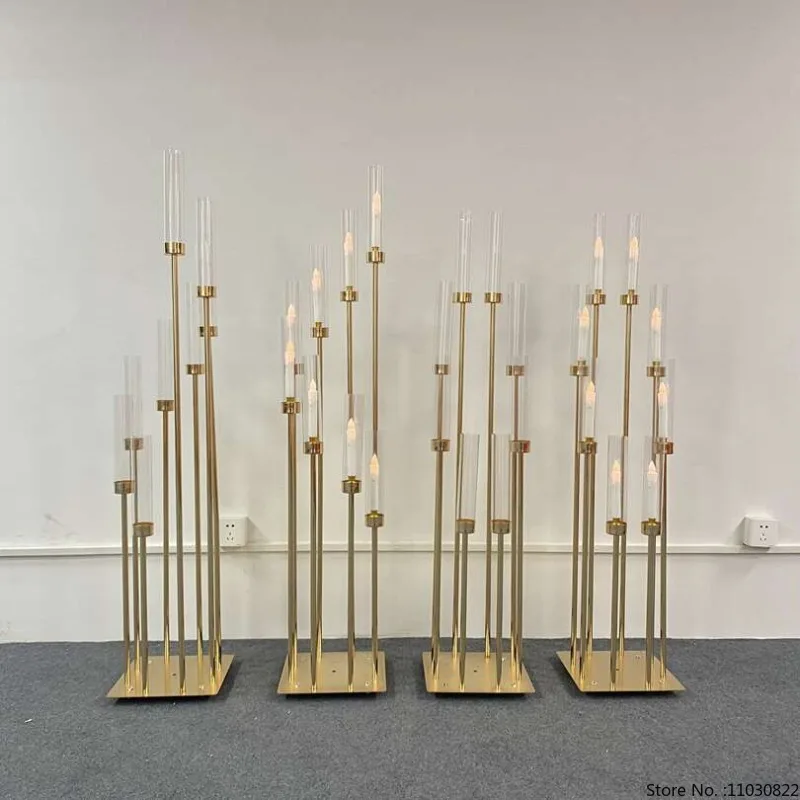 Metal Candelabra for Table Centerpiece, Gold Candelabrum Stand, Wedding Candlestick, Road Lead, 8 Heads, 4 Pcs, 5 Pcs, 10Pcs