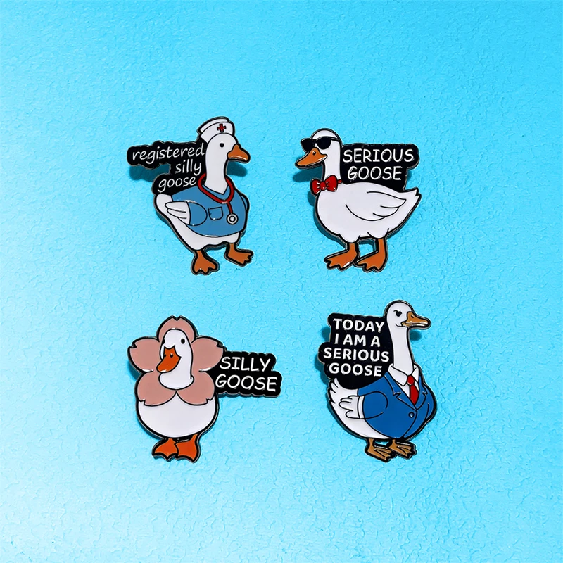 AniPins Funny Silly Goose Pins 4-design Metal Enamel Cartoon Cute Goose Animal Brooch Pin For Clothes Backpack Badge Gifts
