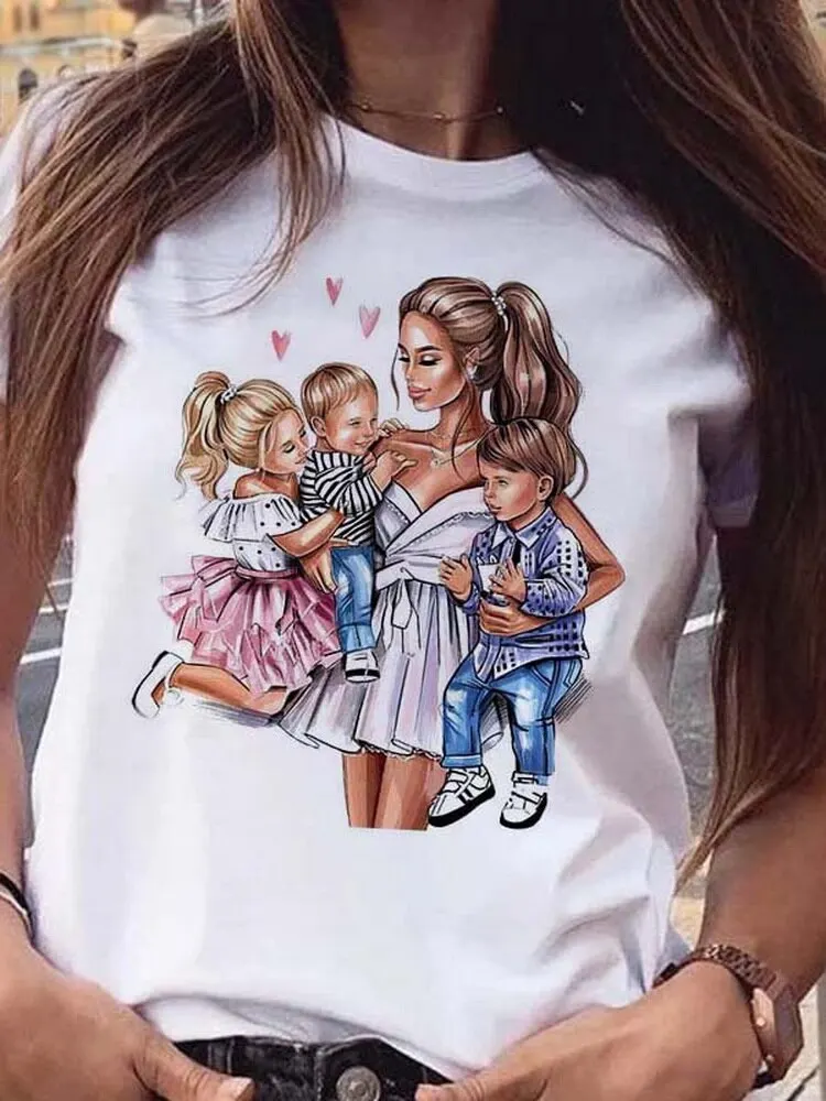 Female Tee Top Ladies Graphic T-Shirt Women Short Sleeve Cartoon Love Cute Mama Mom Mother Fashion Clothes Print Tshirt