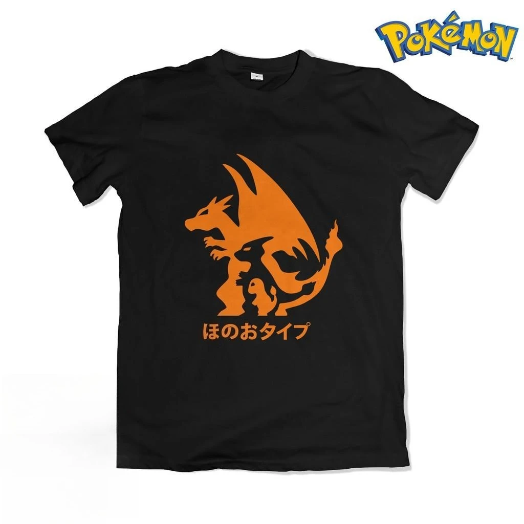 2025 Sommer Pokémon Anime Kaos Charizard 100 % reine Baumwolle bedrucktes T-Shirt Männer Harajuku lose lässige vielseitige Kurzarm-Top
