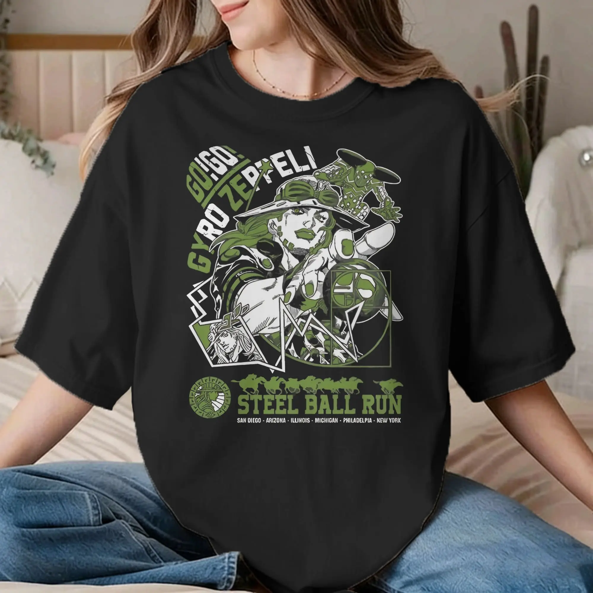 Men Women Gyro Zeppeli T Shirts JoJos Anime  Pure Cotton Tops Vintage Short Sleeve Crewneck Tee Shirt Gift T-Shirts