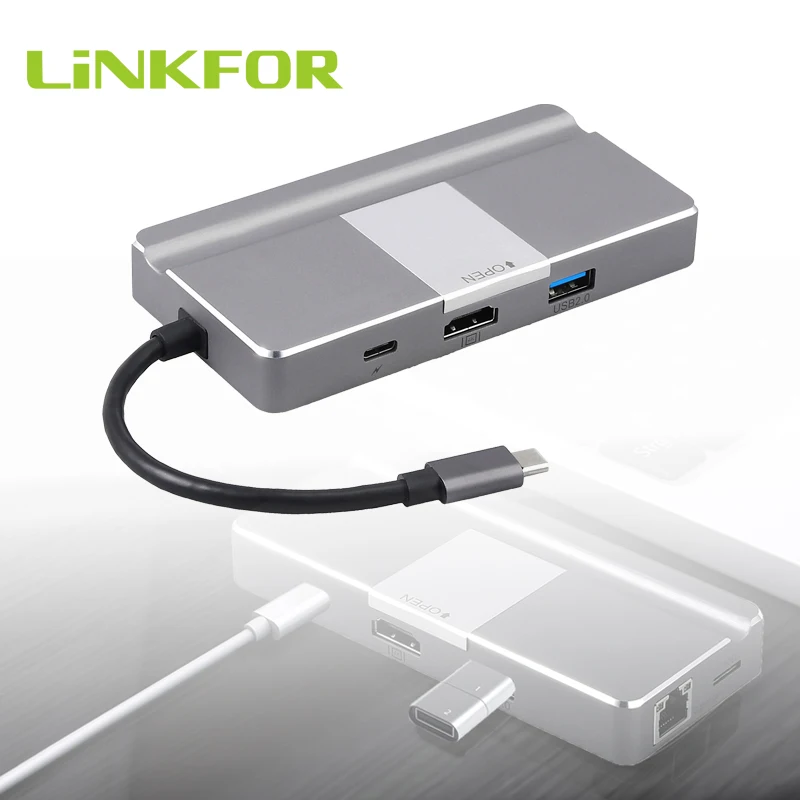 

LiNKFOR USB C-концентратор Высококачественный адаптер-концентратор 4K USB C-HDMI 8-в-1-концентратор типа C с портом Ethernet, устройство чтения карт SD/TF для Mac Pro