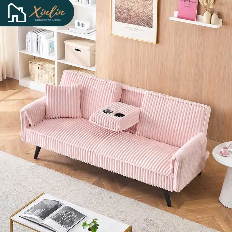 

Modern minimalist style linear corduroy sofa bed living room outdoor bedroom