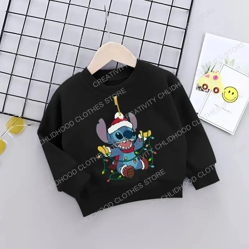 Stitch Christmas Kid Sweatshirts Children's Kawaii Pullover Cartoon Boy Girl Hoodies Casual Little Baby Fashion Festival Clothes