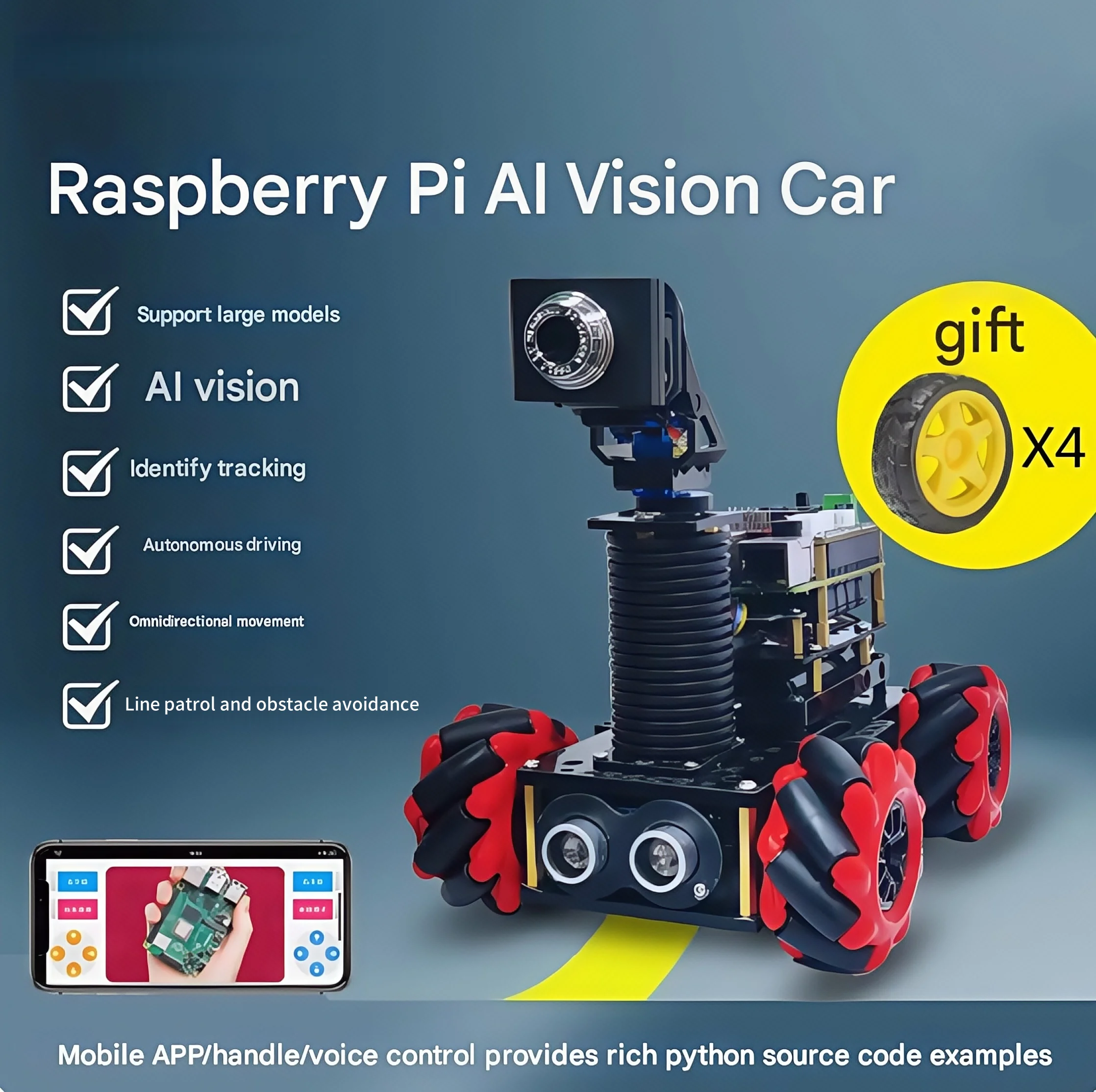 

Raspberry Pi 4B smart car tracking obstacle avoidance python programming remote control competition balance car