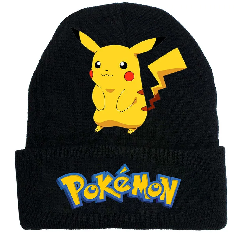 Pokemon Anime Pikachu Knitted Hat Cartoon Printed Wool Hat Outdoor Warm Wire Velvet Hat Men Women Student Hat Christmas Gift