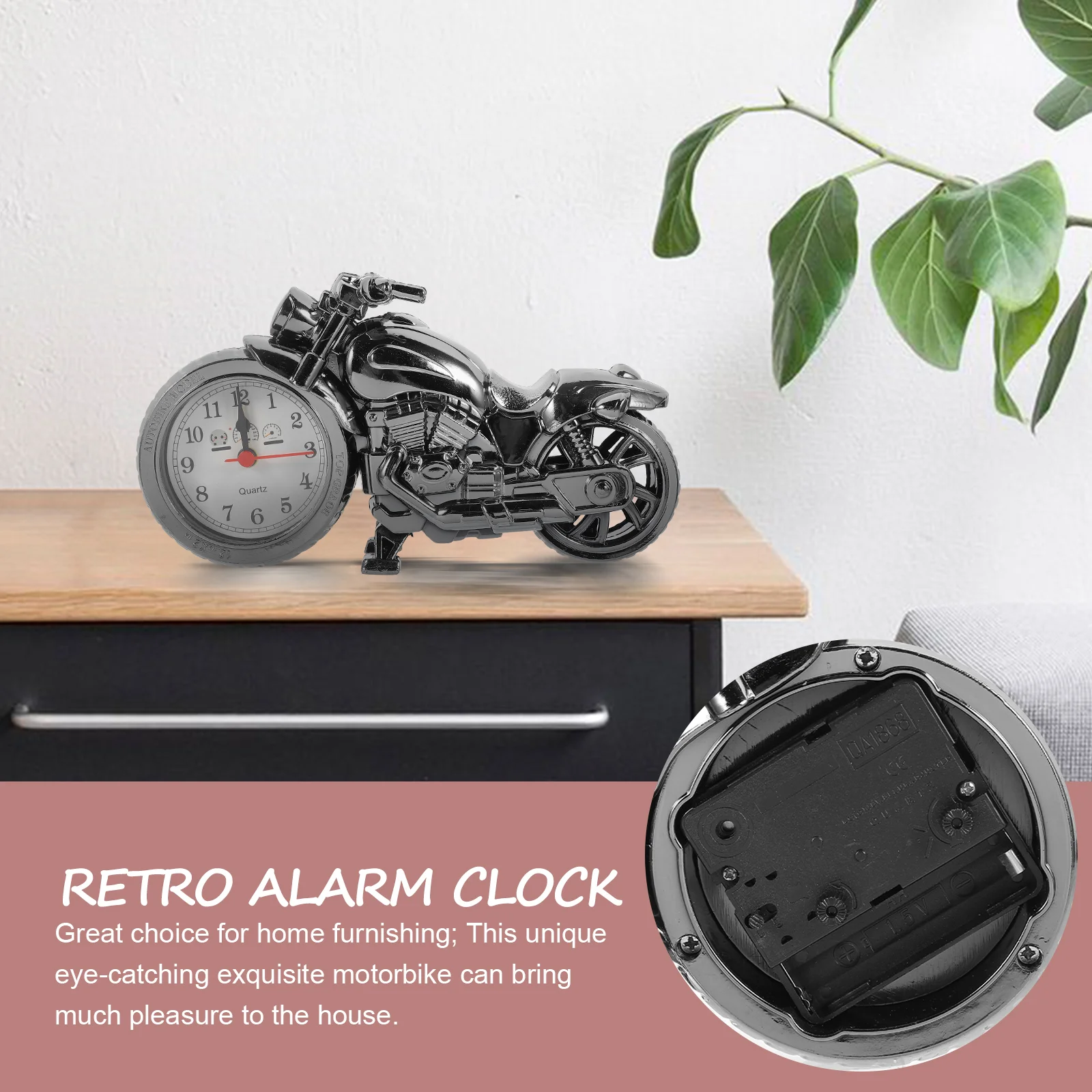 Luxury Vintage Old Style Motorcycle Alarm Clock Unique Gift for Motor Lovers Kids (Black Gold, Random Wheel Color)