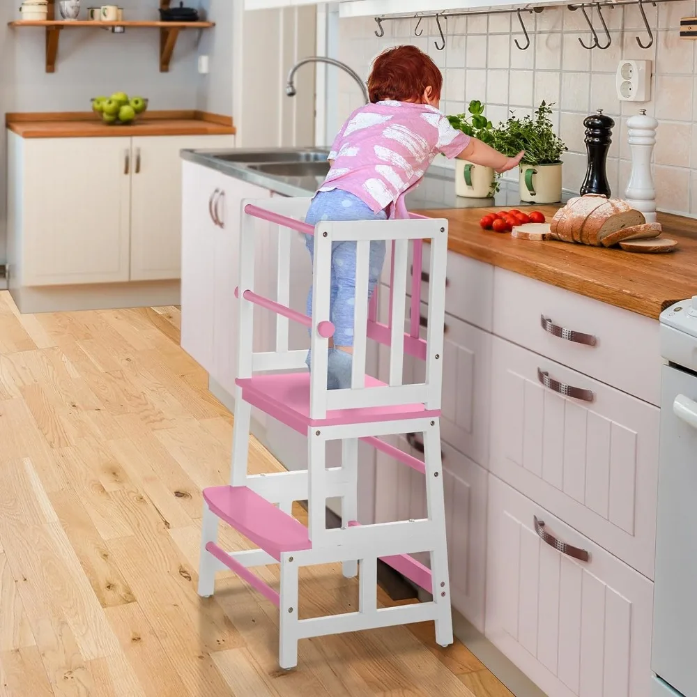 Kids Kitchen Step Stool，Toddler Standing Tower with CPC Certification, Removable Anti-Drop Railing Safety Rail Enjoys