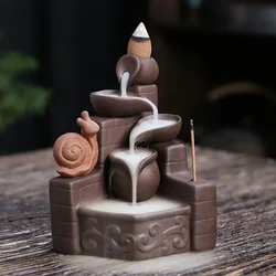 1pc Purple Clay Cute Snail Waterfall Backflow Incense Burner Zen Meditation Feng Shui Home Decoration Portable Incense Censer
