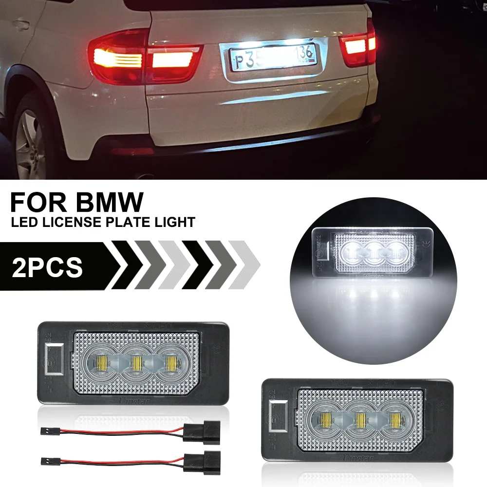 

2PCS For BMW E46 E90 F10 LED License Plate Light E39 E60 E61E70 E71 E92 E93 F30 F31 F32 F33 6000k White No Error Number Lamp