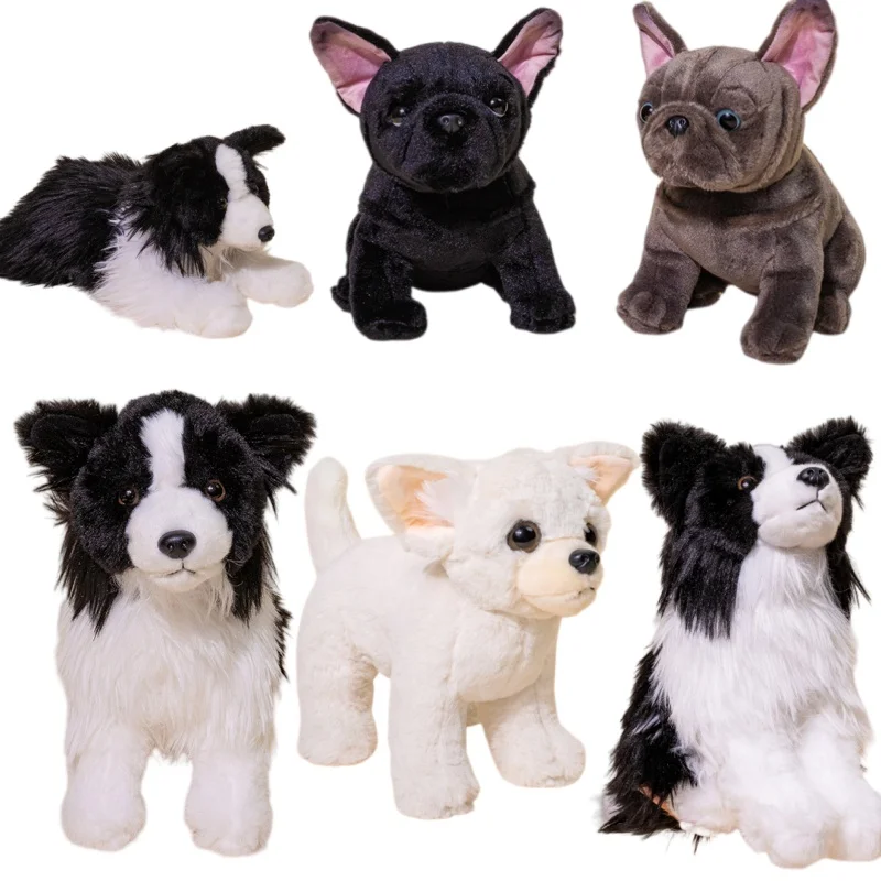 Realistic Dog Plush Toy Border Collie French Bulldog Chihuahua Stuffed Animal Soft Fluffy Cute Pet Simulation Toy Gift for Kids