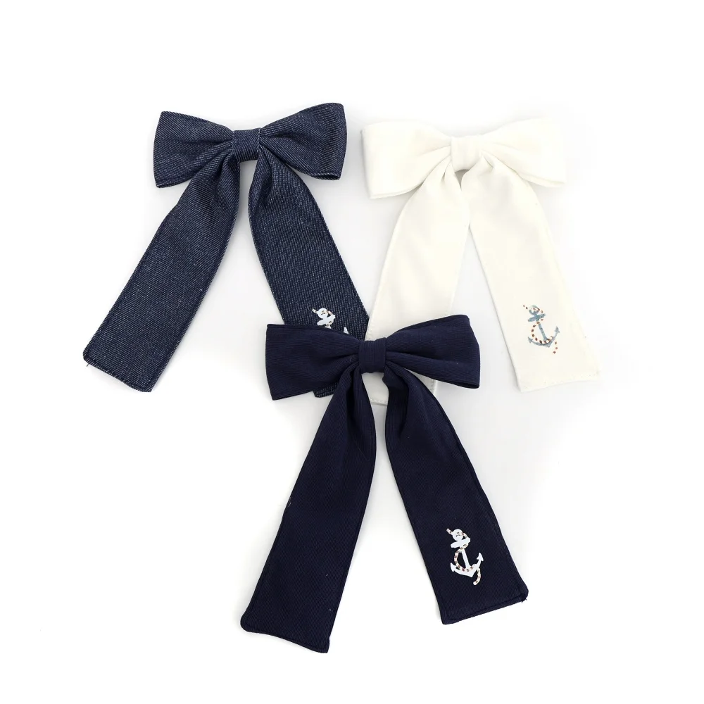 Appliqued Sailor Rudder NAVY Hairclips Children's Girl Dre Matching Hair Accessories Hairband s
