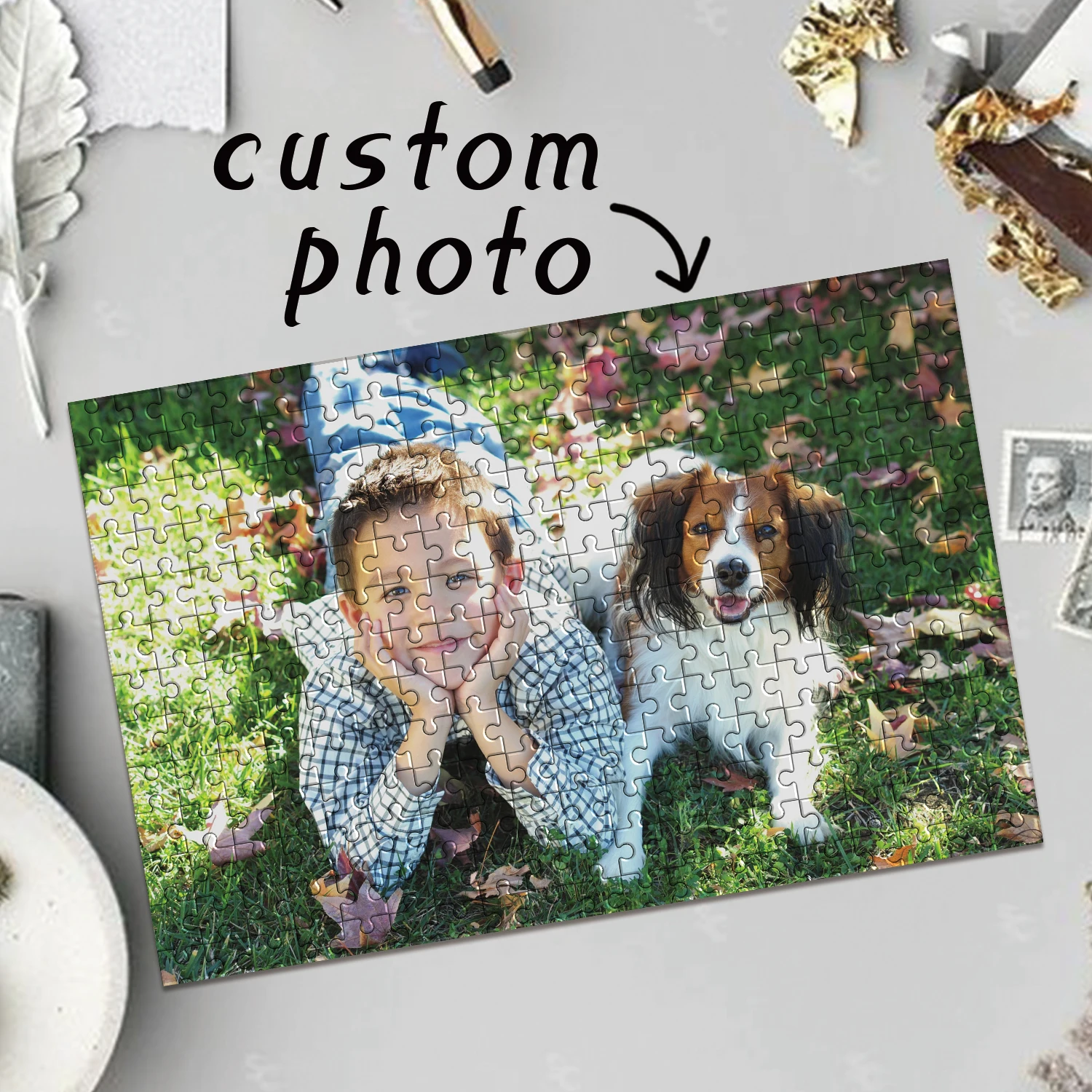 35/150/300/500/1000 elementów puzzle z własnym zdjęciem dla psa i dziecka, personalizowane puzzle DIY z portretem, puzzle antystresowe z własnym zdjęciem