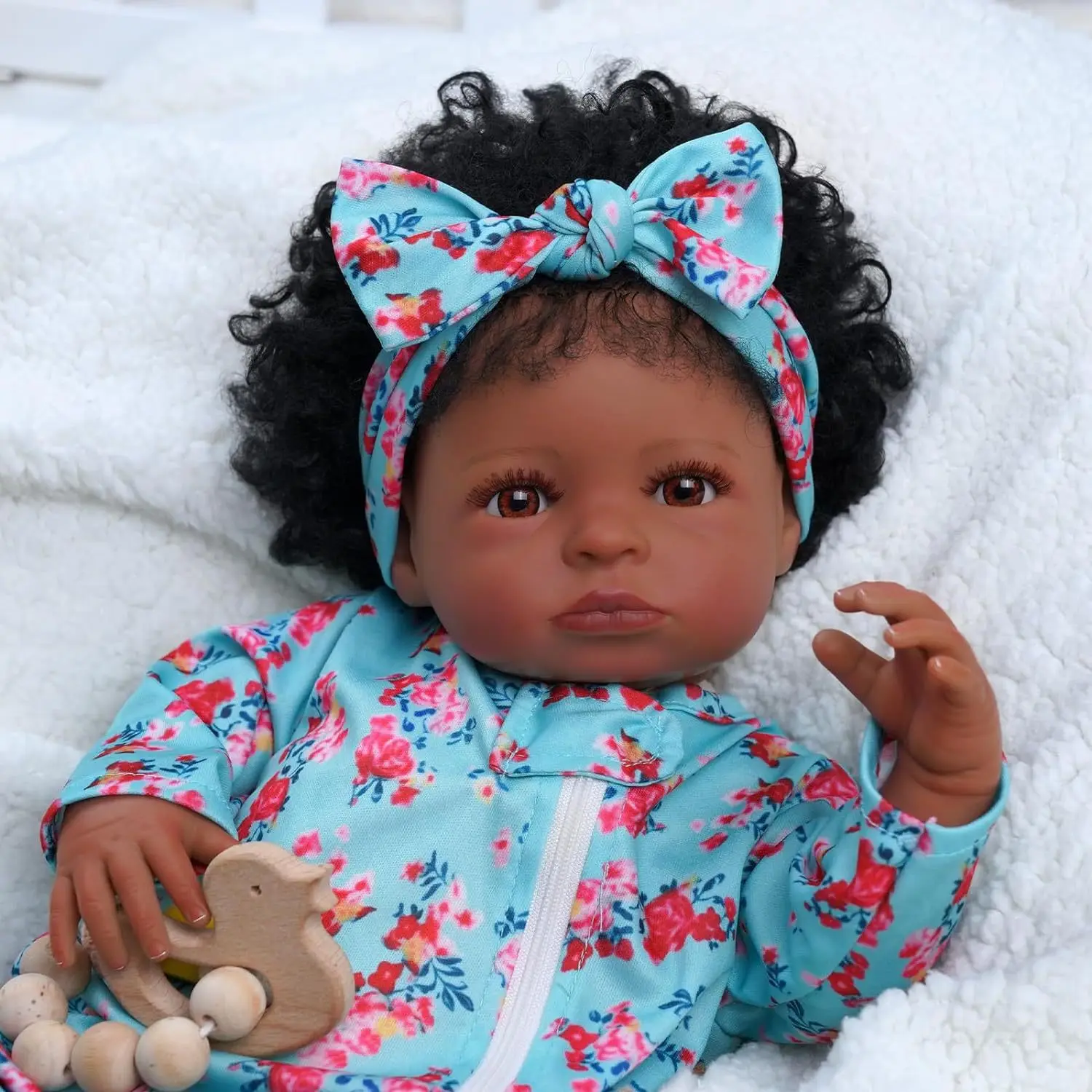 50CM Cloth Body Silicone Vinyl  Baby Reborn Black Doll Lanny Girl Toddler Lifelike African American Newborn Doll