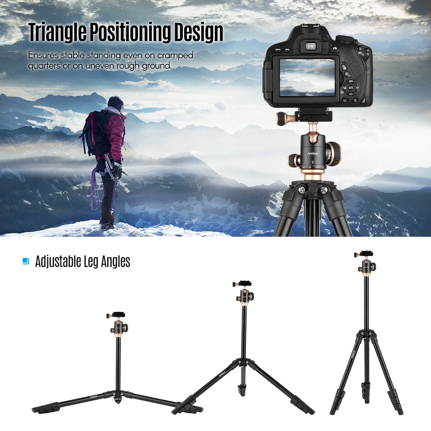 Q160SA Camera Tripod Complete Tripods with Panoramic Ballhead Bubble Level Adjustable Height Travel Tripod for DSLR Cameras