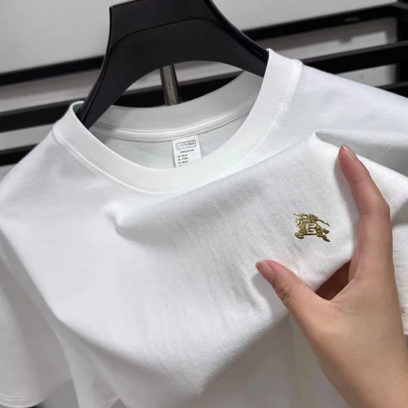 100 القطن الصيف جديد الرجال س الرقبة تي شيرتات قصيرة الاكمام العلامة التجارية الأصلية رائعة الصدر شعار طباعة تصميم عادية تنوعا الرجالية