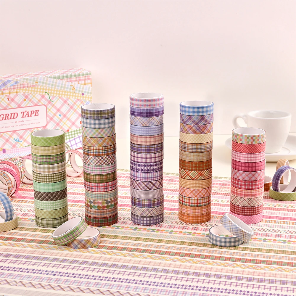 60 لفات من أشرطة اشي الكلاسيكية الملونة المخططة المزخرفة مجموعة أشرطة الإخفاء DIY بها بنفسك الحرفية المجلات سكرابوكينغ