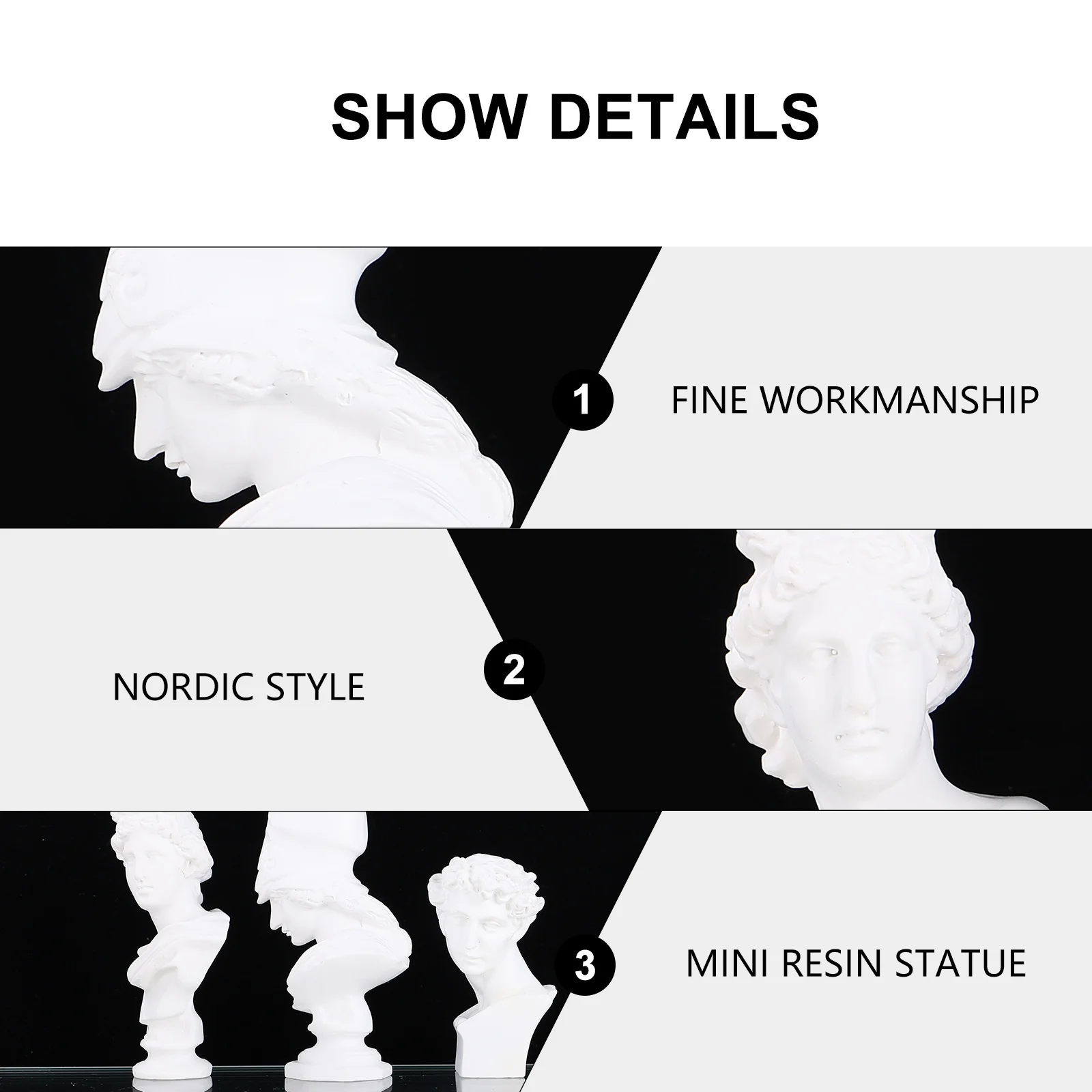 

3Pcs Greek Resin Bust Statue Set Exquisite Desktop Sculpture Renaissance Art Home Decoration Mythology Ornament