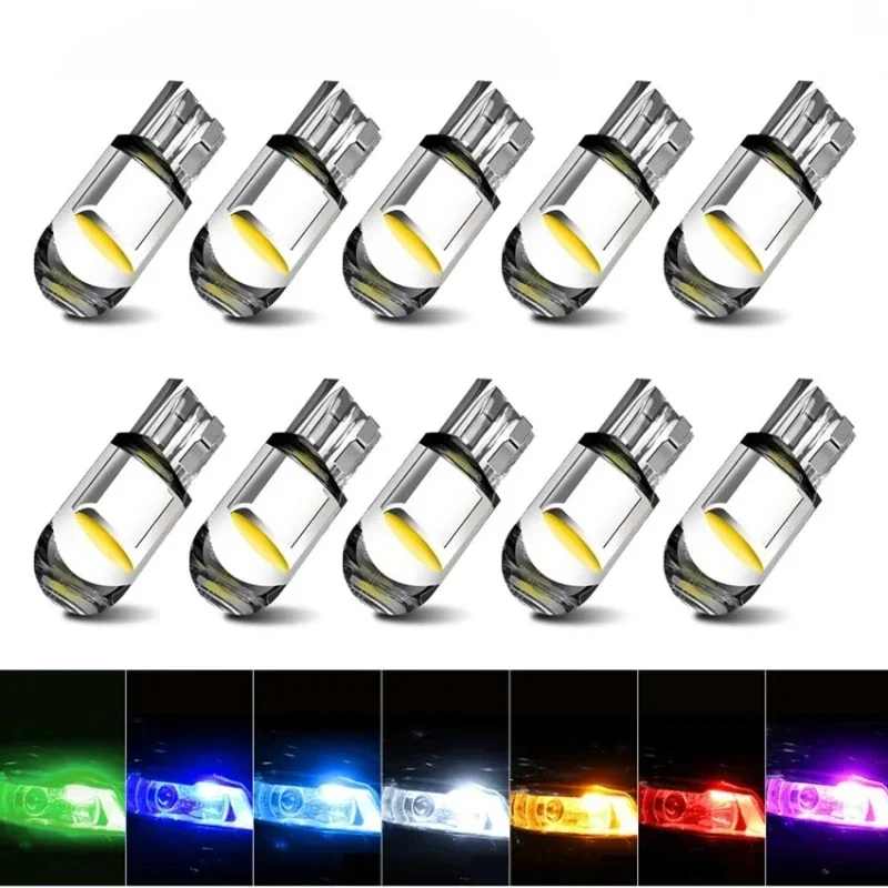 10 Pcs Car LED T10 W5W Canbus Glass COB 6000k Reading Dome Lamp Marker Wedge License PlateLight Bulb 168 194 192 DC 12V White