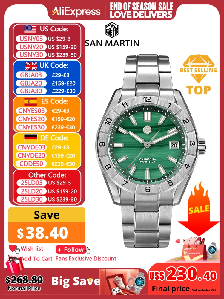 San Martin New 42mm Peacock Gemstone Dial NH35 Luxury Men Watch Automatic Mechanical Sapphire 100M Waterproof Luminous SN0130