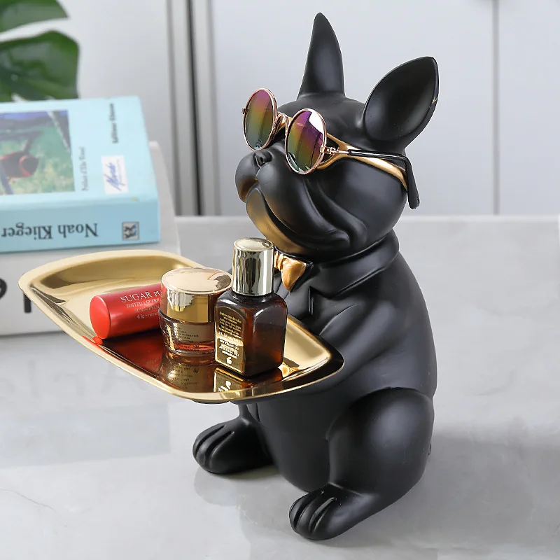 Multi Functional Bulldog Tray Animal Statue Creative Ornament Living Room Bedroom Miscellaneous Storage Home Decoration Gift