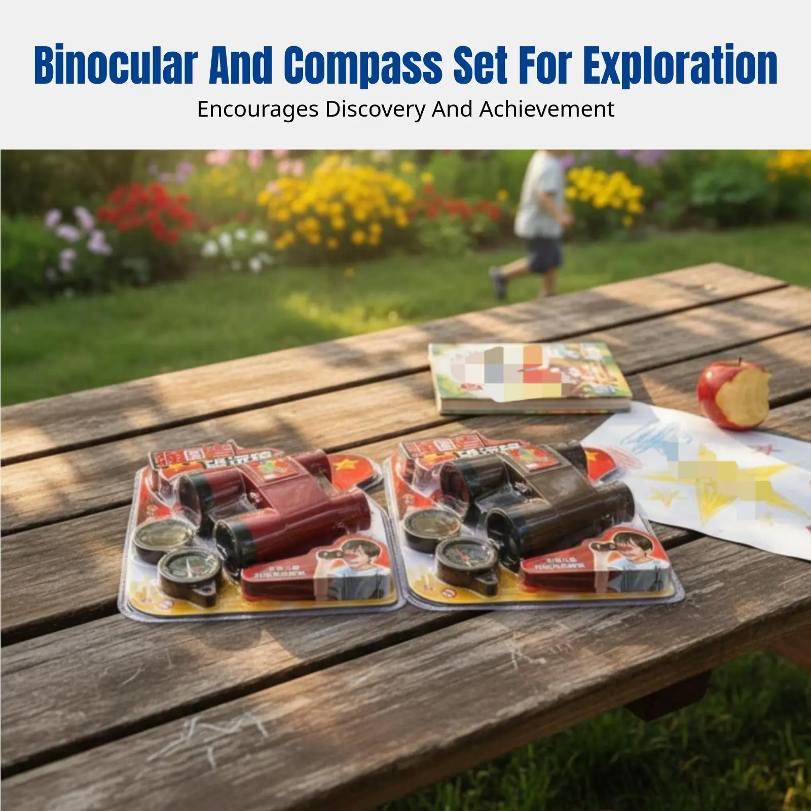 

Children's Double Tube Binoculars, Compass Set, Pretend Play, Mixed Colors, Durable, Educational Toy