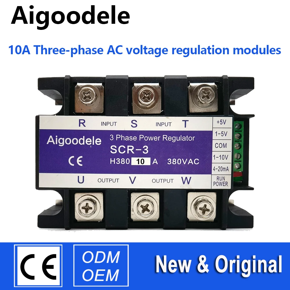 Three Phase AC Voltage Regulator Module 380V Thyristor 0-10V Voltage Regulator SCR-3-380V-10A Power Regulator