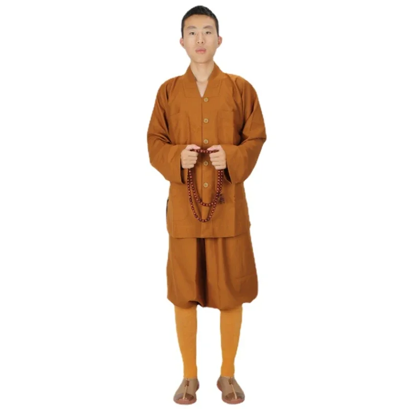 Spring Autumn Buddhist Monks Suit Bhikkhu Bhikkhuni Costume Shaolin Martial Arts Uniform Kungfu Clothing Top Pants for Men Women