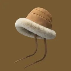 Chapeau en peluche coupe-vent pour femme, protection des oreilles, chapeau moelleux, chapeau polyvalent pour femme, casquette d'extérieur, mode polaire, capuchon de poisson, optique, E27, hiver