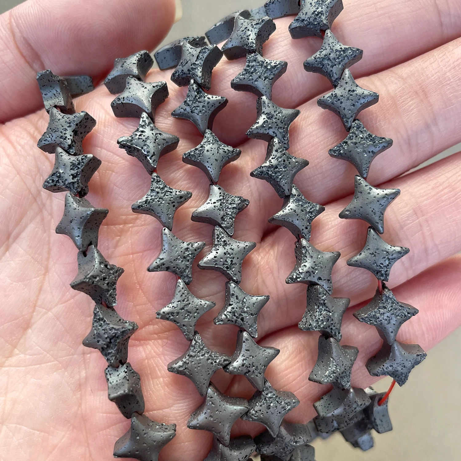 Perles de lave volcanique en forme d'étoile, vernis terne de 10mm, pierre naturelle noire mate, perles d'espacement pour la fabrication de bijoux, accessoire de Bracelet à faire soi-même