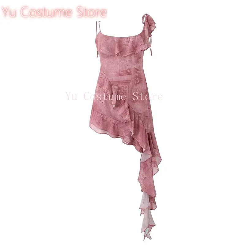 

Willshela Women Fashion Printed Ruffled Lace Up Side Zipper Mini Dress Vintage Thin Straps Asymmetrical Female Chic Lady 2025