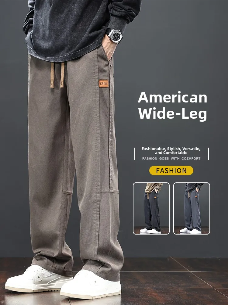 

Мужские повседневные брюки свободного кроя с прямыми штанинами, американский модный бренд, весенне-осенние, на шнурке, широкие штанины