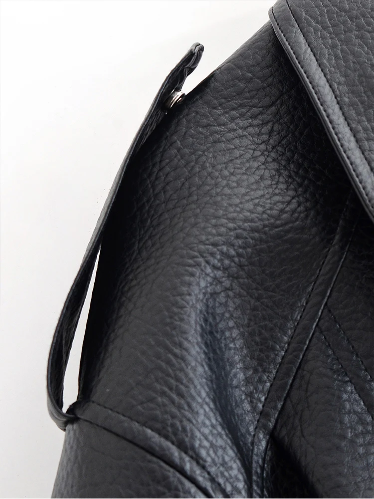 European style new women's fashion versatile temperament loose slim shoulder textured leather jacket coat