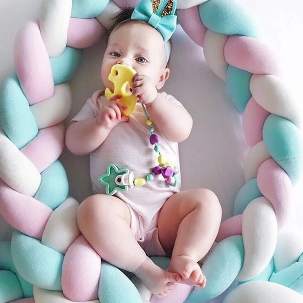 Handmade Cot Bumper Soft Plush Breathable Braided Pillow Edge Protection Skin-friendly Knotted Cushion Newborn Crib