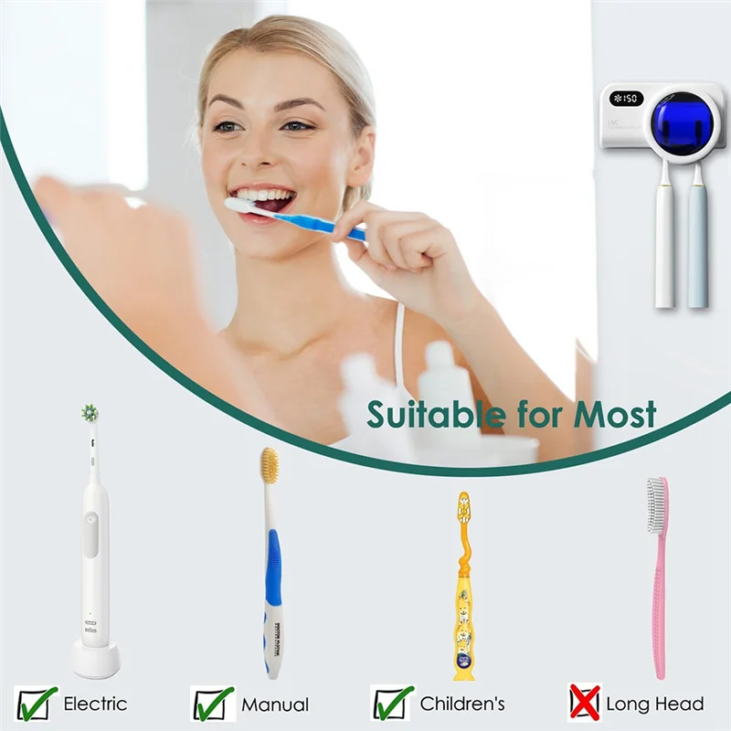 ABUU-حامل فرشاة أسنان قابل لإعادة الشحن مثبت على الحائط لجميع الفرش اليدوية الكهربائية والتنظيف وتجفيف الهواء