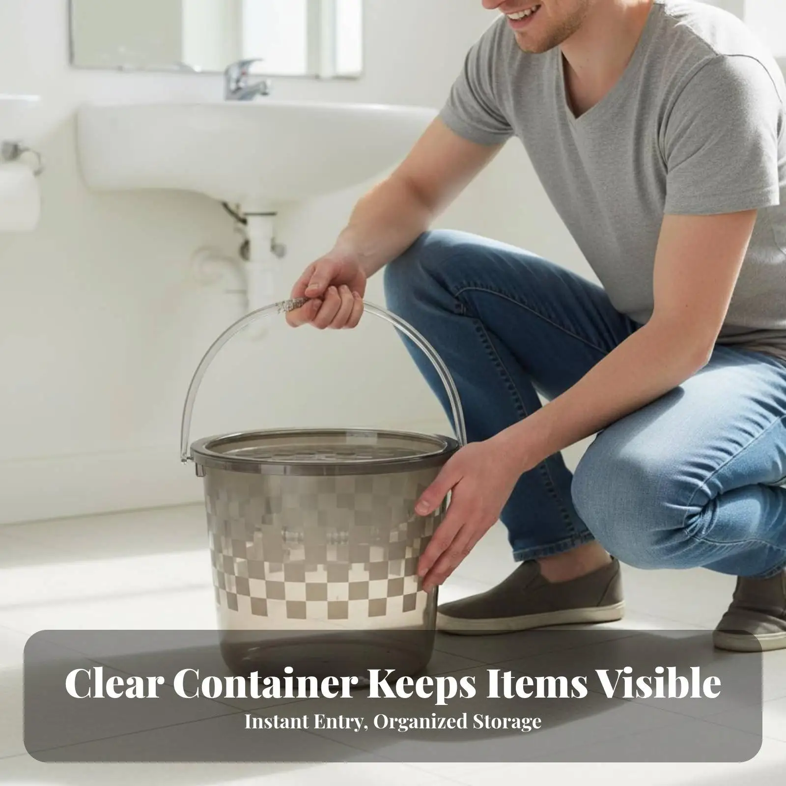 Heavy Duty PET Plastic Bucket with Splash Guard Lid and Space Saving Stackable Design for Dorm and Living Room